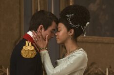 India Amarteifio and Corey Mylchreest in 'Queen Charlotte: A Bridgerton Story'