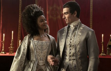 India Amarteifio and Corey Mylchreest in 'Queen Charlotte: A Bridgerton Story'