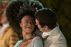 India Amarteifio and Corey Mylchreest in 'Queen Charlotte: A Bridgerton Story'