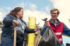 Jessica Gunning and Stephen Merchant in 'The Outlaws'