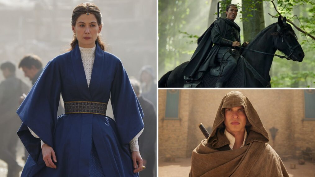 Rosamund Pike, Daniel Henney, and Josha Stradowski in 'The Wheel of Time' Season 2