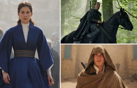 Rosamund Pike, Daniel Henney, and Josha Stradowski in 'The Wheel of Time' Season 2