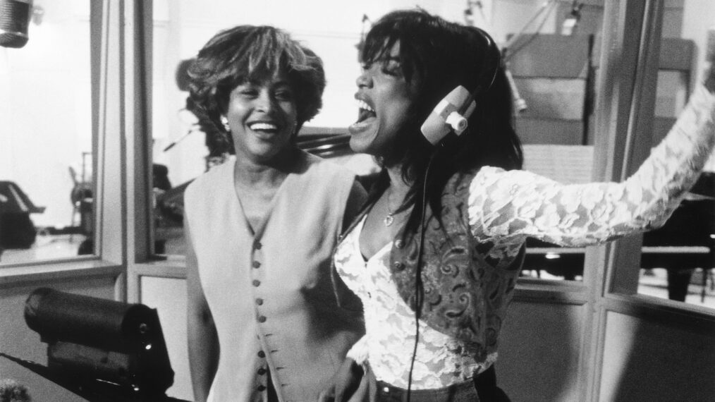 Tina Turner and Angela Bassett on set of 'What's Love Got to Do With It' in 1993