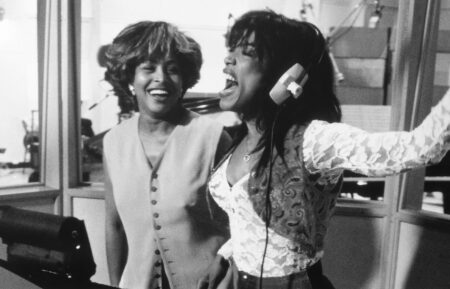 Tina Turner and Angela Bassett on set of 'What's Love Got to Do With It' in 1993