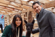 Marisol Nichols and Kristoffer Polaha with an alpaca in 'We Wish You a Married Christmas'