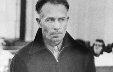 Edward Gein in Wautoma court where he was arraigned on charges of armed robbery