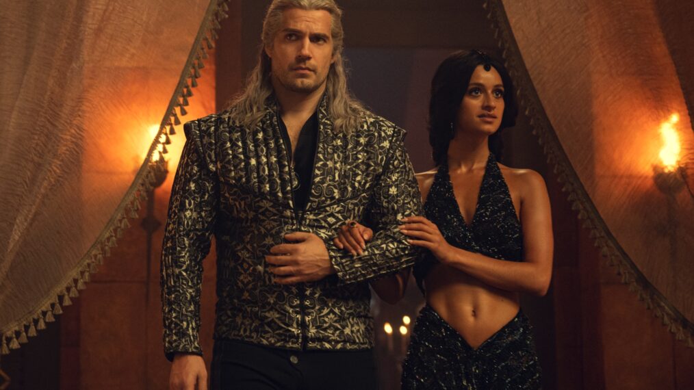 Henry Cavill as Geralt and Anya Chalotra as Anya Chalotra in The Witcher