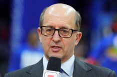 ESPN analyst Jeff Van Gundy looks on prior to the game between the Boston Celtics and Philadelphia 76ers at the Wells Fargo Center on February 25, 2023 in Philadelphia, Pennsylvania.