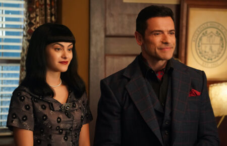 Camila Mendes as Veronica Lodge and Mark Consuelos as Hiram Lodge in Riverdale - 'Chapter One Thirty: The Crucible'