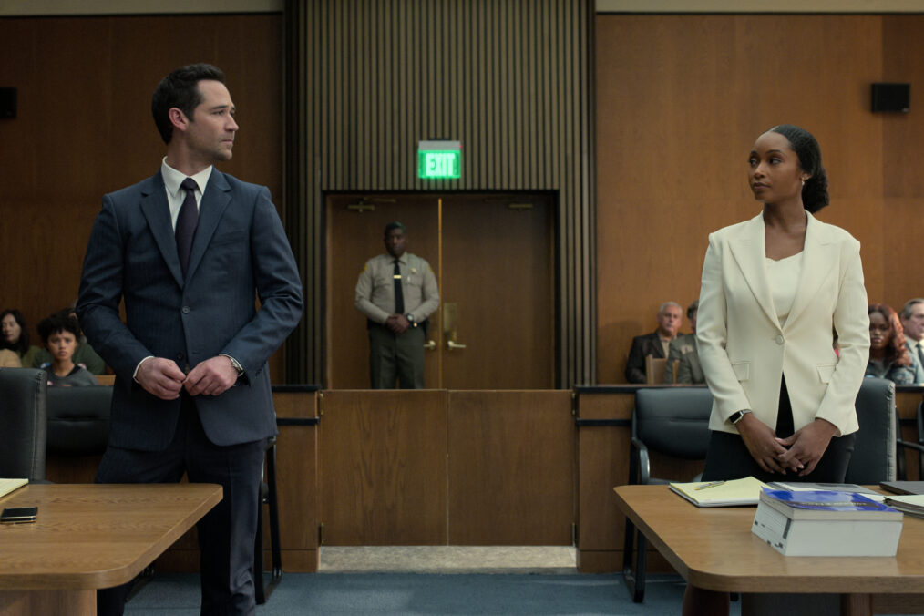 Manuel Garcia-Rulfo as Mickey Haller, Yaya DaCosta as Andrea Freeman in 'The Lincoln Lawyer' - Season 2