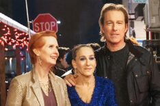 Cynthia Nixon, Sarah Jessica Parker, and John Corbett on the set of 'And Just Like That...' Season 2