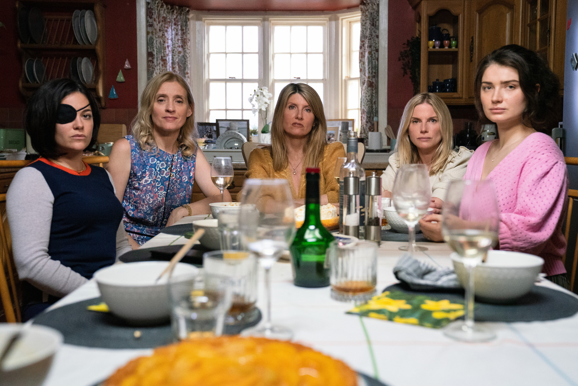 (L-R) Sarah Greene, Anne-Marie Duff, Sharon Horgan, Eva Birthistle, and Eve Hewson in 'Bad Sisters'