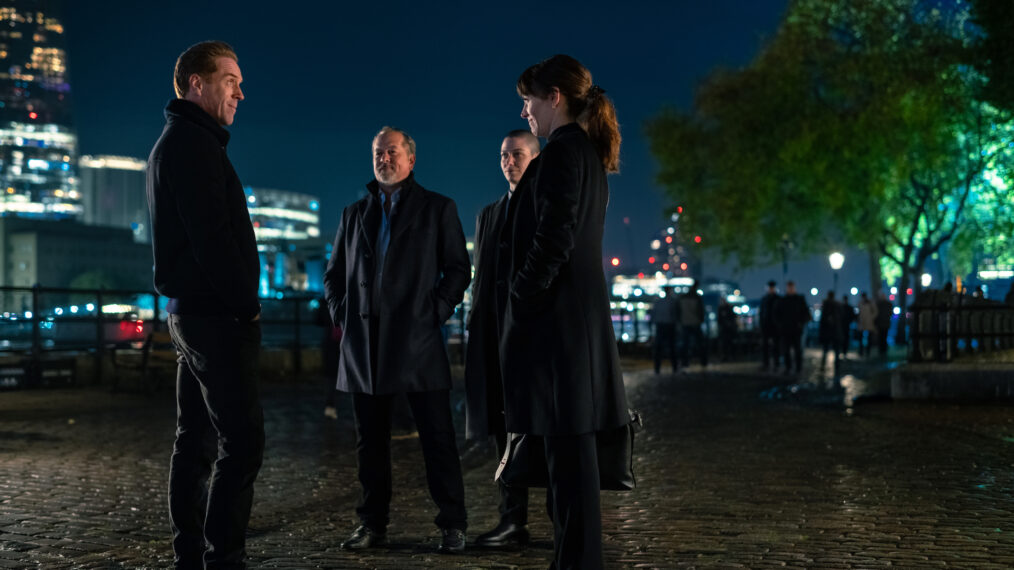 Damian Lewis, David Costabile, Asia Kate Dillon, and Maggie Siff in 'Billions'