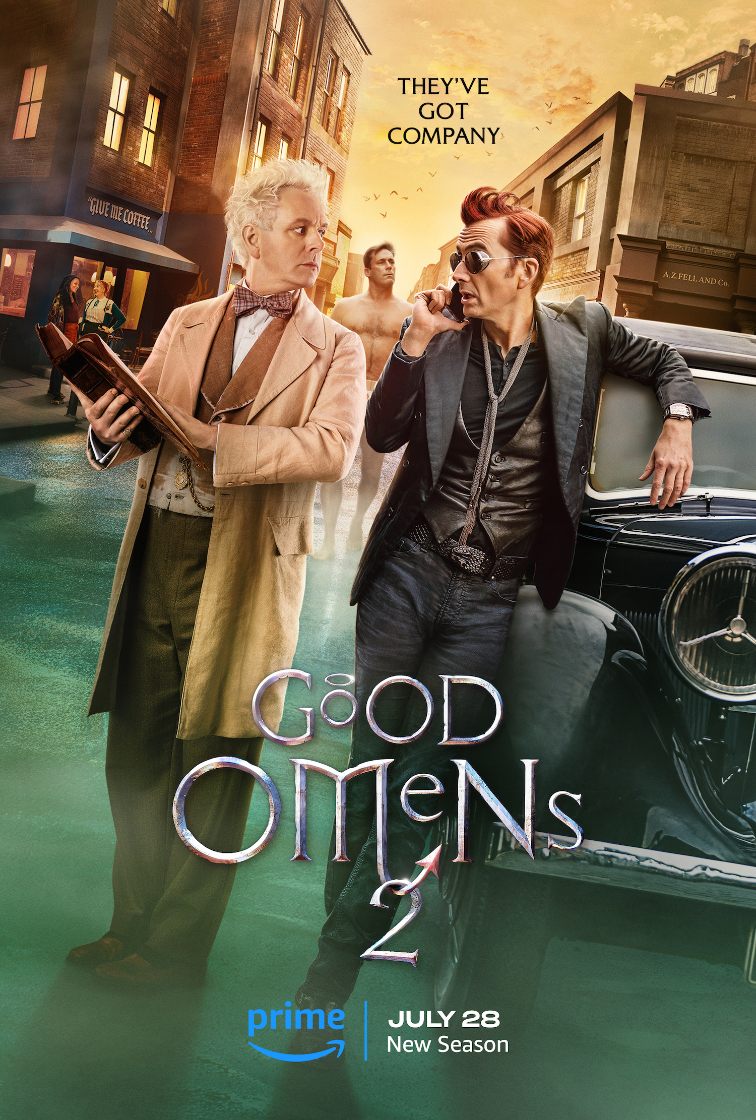 Michael Sheen, Jon Hamm, and David Tennant in 'Good Omens' Season 2 poster