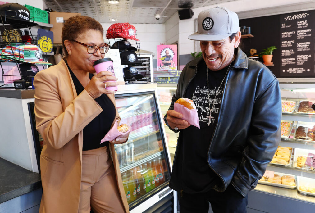 Karen Bass and Danny Trejo grab coffee and donuts in Los Angeles in 2019