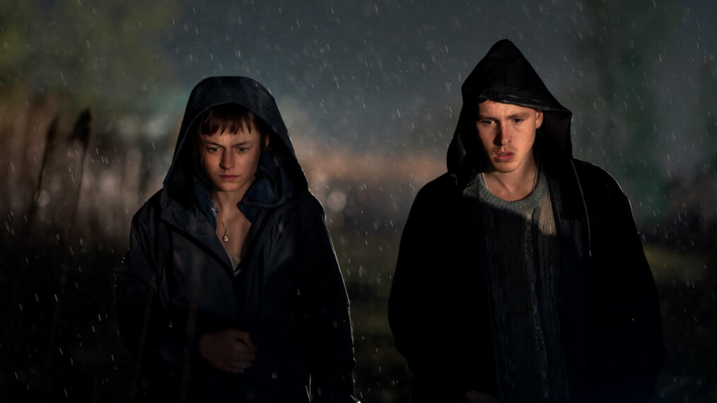 Emma Corrin and Harris Dickinson in 'A Murder at the End of the World'