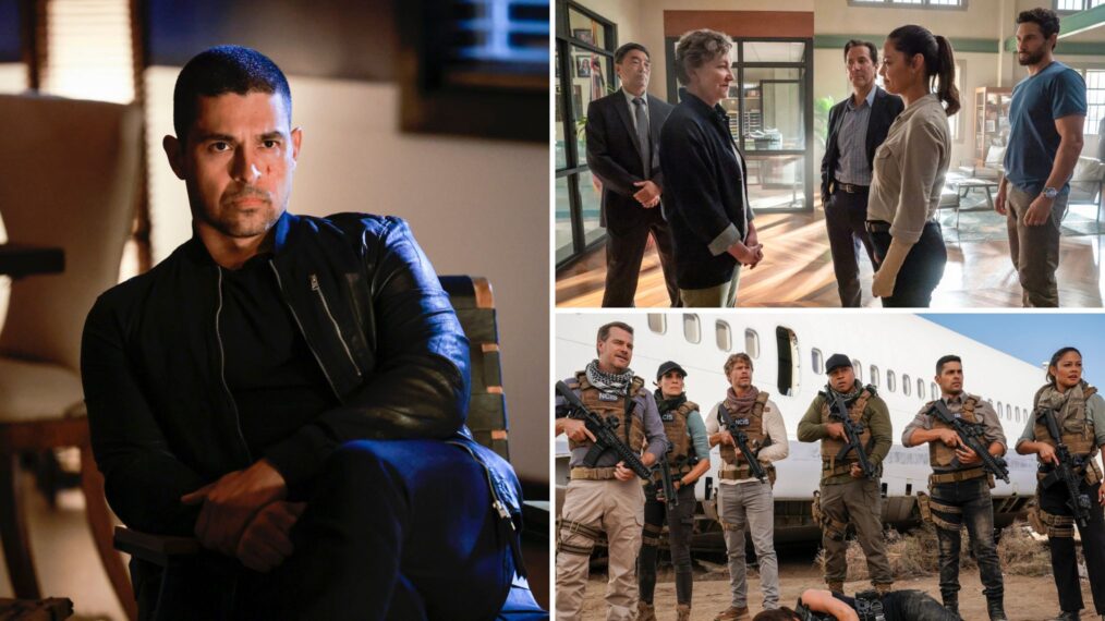 Wilmer Valderrama in 'NCIS,' Julie White, Henry Ian Cusick, Vanessa Lachey, and Noah Mills in 'NCIS: Hawai'i,' and Chris O'Donnell, Daniela Ruah, Eric Christian Olsen, LL Cool J, Wilmer Valderrama, and Vanessa Lachey in 'NCIS: Los Angeles'