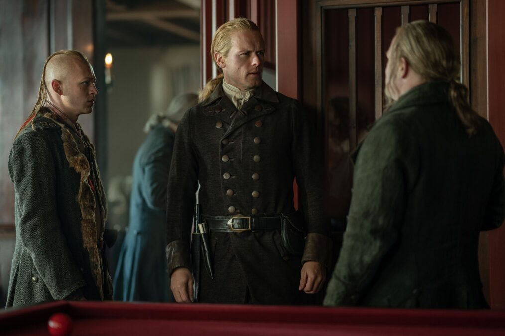 John Bell, Sam Heughan, and Mark Lewis Jones in 'Outlander' Season 7