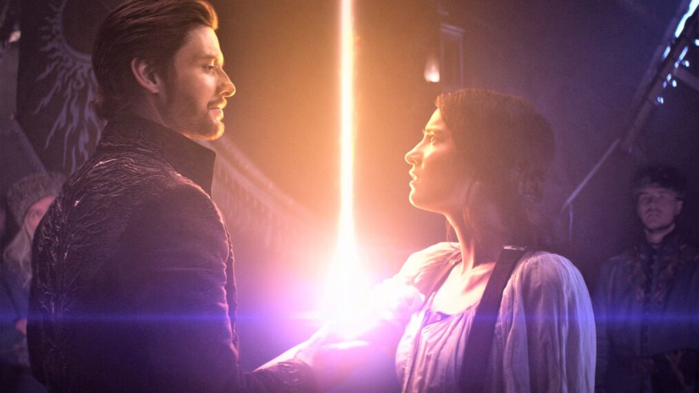 Ben Barnes as the Darkling / General Kirigan and Jessie Mei Li as Alina Starkov in Shadow and Bone