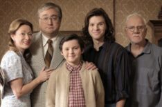 Claire Rankin, Mark Critch, Benjamin Evan Ainsworth, Colton Goggo, and Malcolm McDowell in 'Son of a Critch'