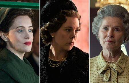 Claire Foy, Olivia Colman, and Imelda Staunton as Queen Elizabeth II in 'The Crown'