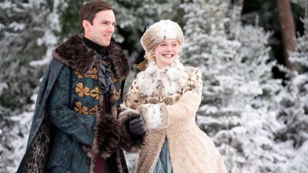 Peter (Nicholas Hoult) and Catherine (Elle Fanning) in The Great