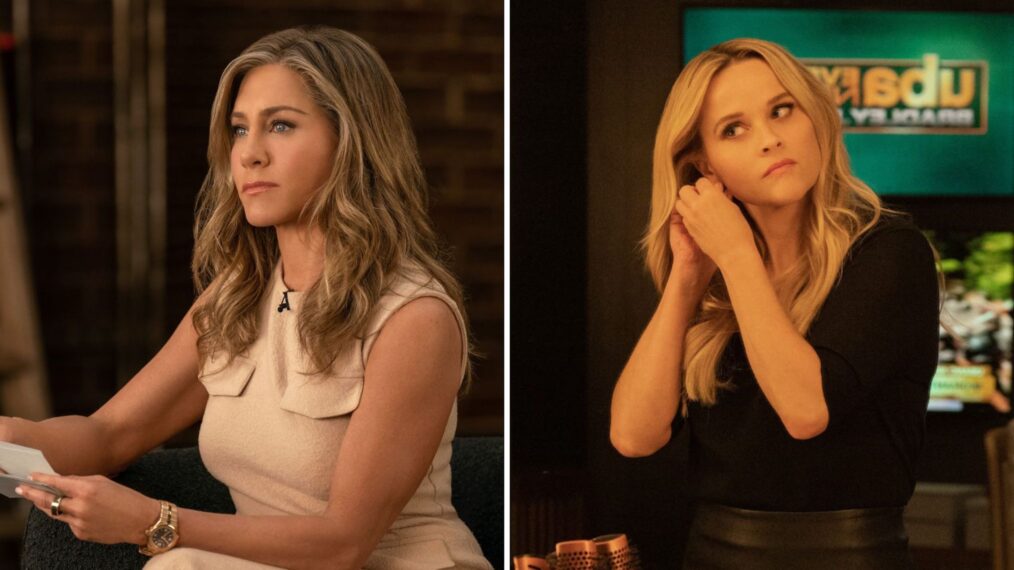 Jennifer Aniston (L) and Reese Witherspoon (R) in 'The Morning Show' Season 3