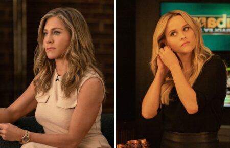 Jennifer Aniston (L) and Reese Witherspoon (R) in 'The Morning Show' Season 3