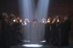 Sophia Nomvete as Disa and other Dwarf women singing in a resonating ceremony in Khazad-dûm in 'The Rings of Power' - Season 1