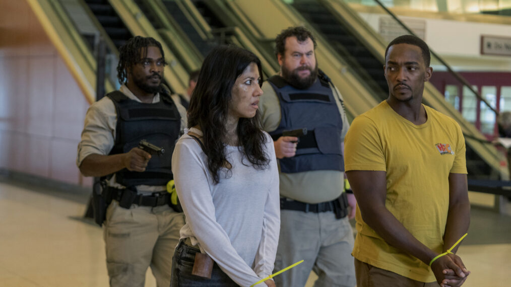 That Vaughans as Mike, Stephanie Beatriz as Quiet, Mike Mitchell as Stu, Anthony Mackie as John Doe in 'Twisted Metal'