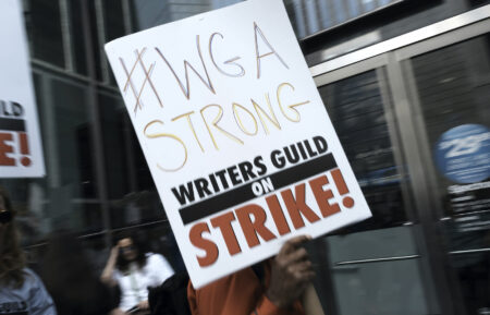 A protester in the 2003 Writers Guild of America strike