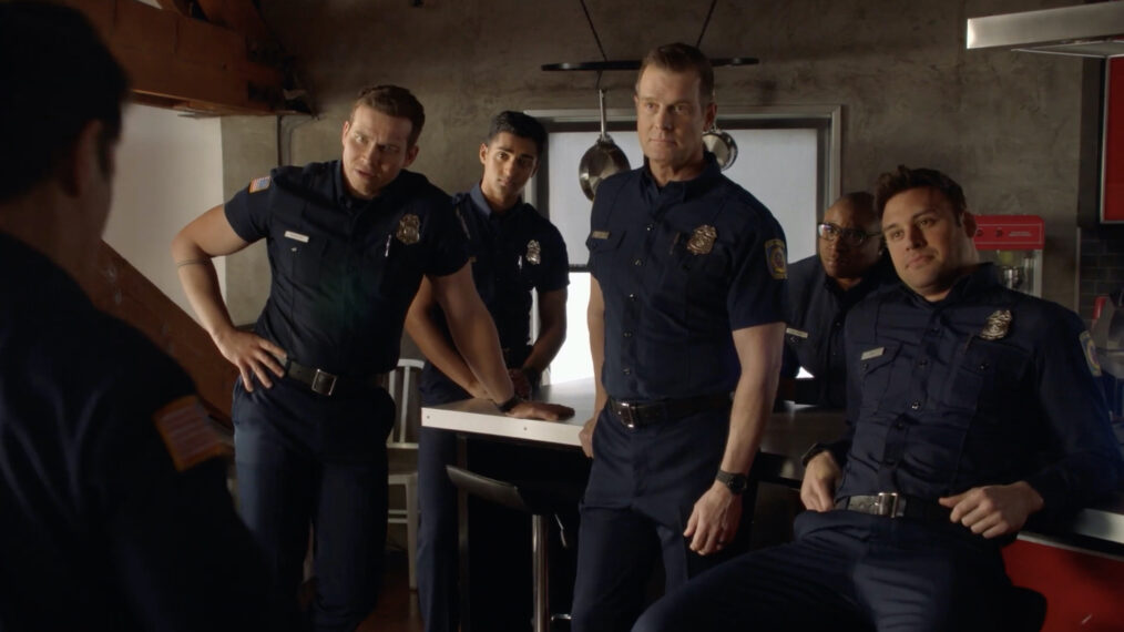 Oliver Stark, Anirudh Pisharody, Peter Krause, Aisha Hinds, and Ryan Guzman in '9-1-1'