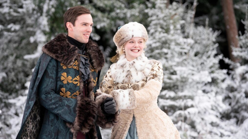 Catherine (Elle Fanning) and her husband Peter (Nicholas Hoult) in The Great