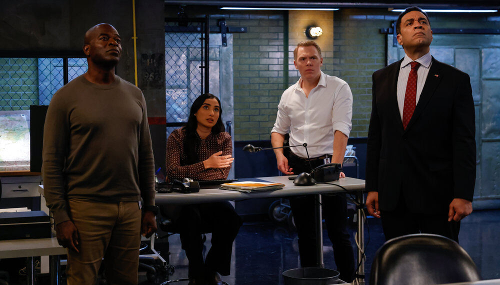 The Blacklist - 'The Freelancer: Part 2' - Hisham Tawfiq as Dembe Zuma, Anya Banerjee as Siya Malik, Diego Klattenhoff as Donald Ressler, Harry Lennix as Harold Cooper