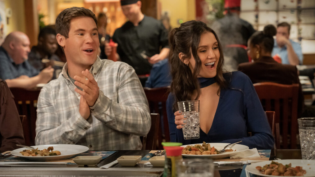 Adam DeVine and Nina Dobrev in 'The Out-Laws' on Netflix