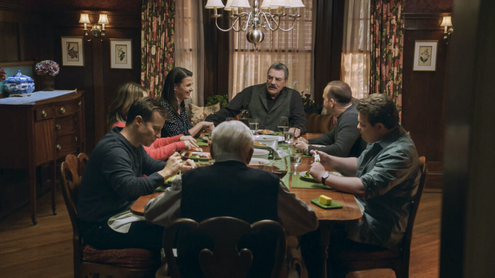 Will Estes, Vanessa Ray, Bridget Moynahan, Tom Selleck, Donnie Wahlberg, and Andrew Terraciano in 'Blue Bloods'