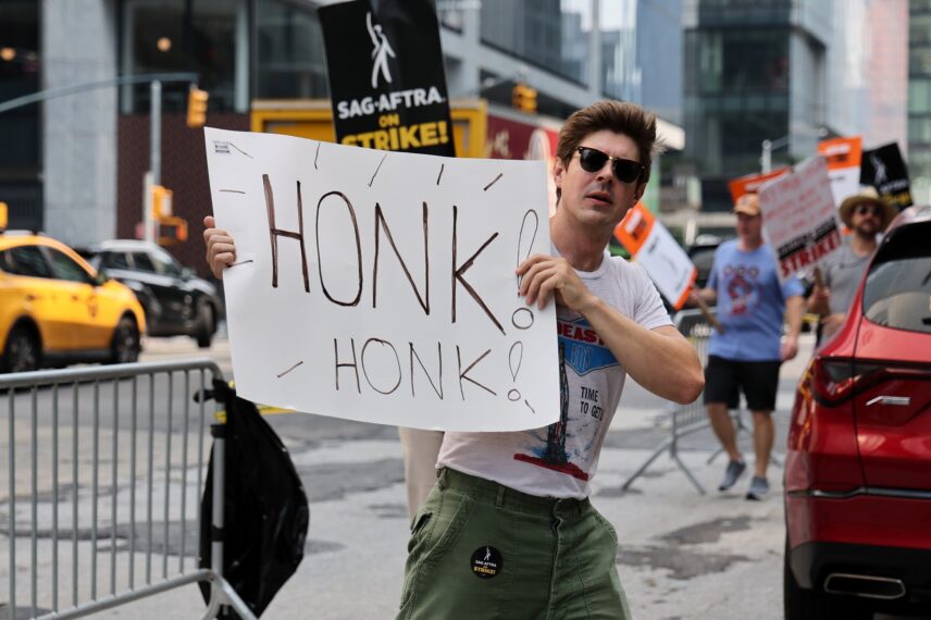 Chris Lowell on the SAG-AFTRA picket lines 