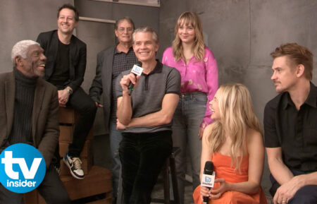 Vondie Curtis-Hall, Dave Andron, Michael Dinner, Timothy Olyphant, Vivian Olyphant, Adelaide Clemens, and Boyd Holbrook of 'Justified: City Primeval'