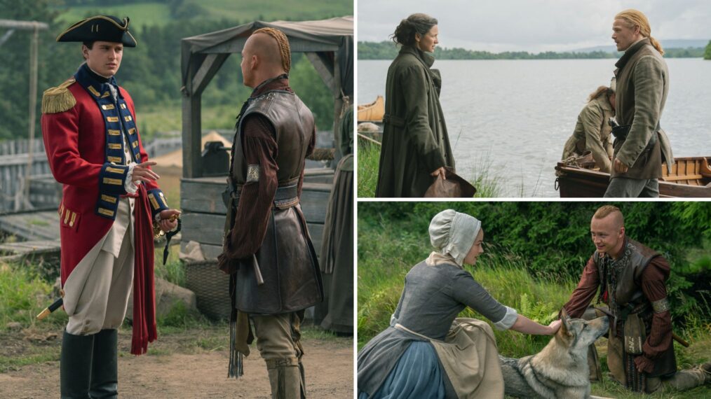 Charles Vandervaart, John Bell, Caitriona Balfe, Sam Heughan, and Izzy Meikle-Small in 'Outlander' Season 7