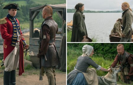 Charles Vandervaart, John Bell, Caitriona Balfe, Sam Heughan, and Izzy Meikle-Small in 'Outlander' Season 7