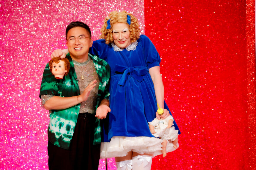 Jimbo as Shirley Temple with guest judge Bowen Yang on 'RuPaul's Drag Race All Stars' Season 8 Episode 5