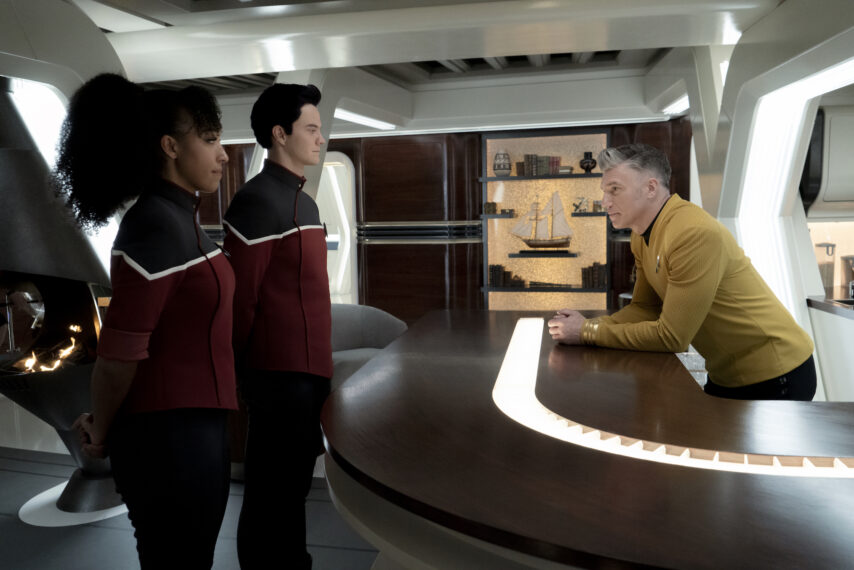 Tawny Newsome, Jack Quaid und Anson Mount in „Star Trek: Strange New Worlds“
