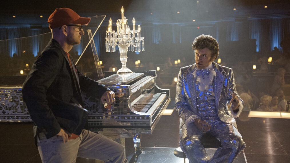 Steven Soderbergh and Michael Douglas behind the scenes of Behind the Candelabra