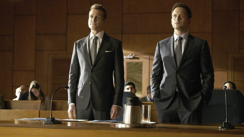 Gabriel Macht as Harvey Specter and Patrick J. Adams as Mike Ross in 'Suits'