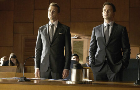 Gabriel Macht as Harvey Specter and Patrick J. Adams as Mike Ross in 'Suits'