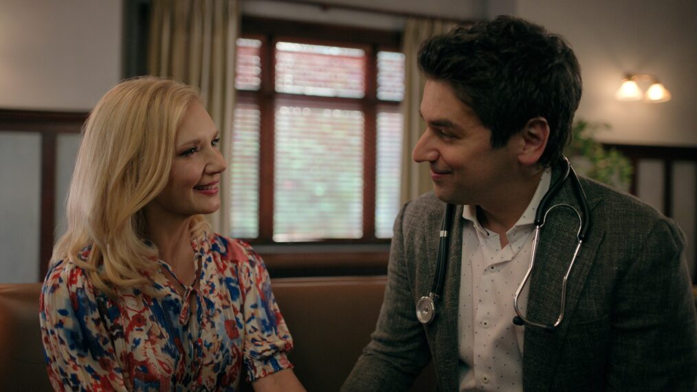 Teryl Rothery as Muriel St. Claire, Mark Ghanime as Dr. Cameron Hayek in 'Virgin River'