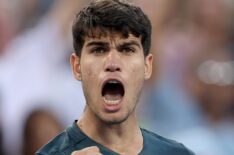 Carlos Alcaraz of Spain celebrates his win over Hubert Hurkacz of Poland during the semifinals of the Western & Southern Open