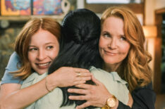 Stacey Farber, Darby Spencer, and Lea Thompson hugging in 'The Spencer Sisters'