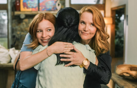 Stacey Farber, Darby Spencer, and Lea Thompson hugging in 'The Spencer Sisters'