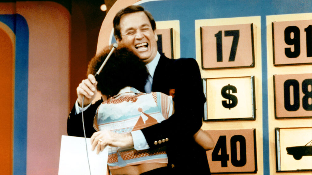 Bob Barker hugging a contestant in the 1970s on 'The Price Is Right'